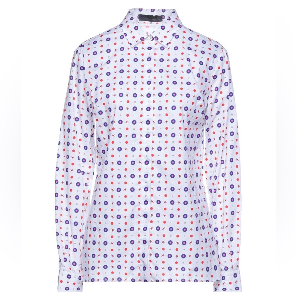 Frankie Morello White Shirt with Red and Purple Circles
